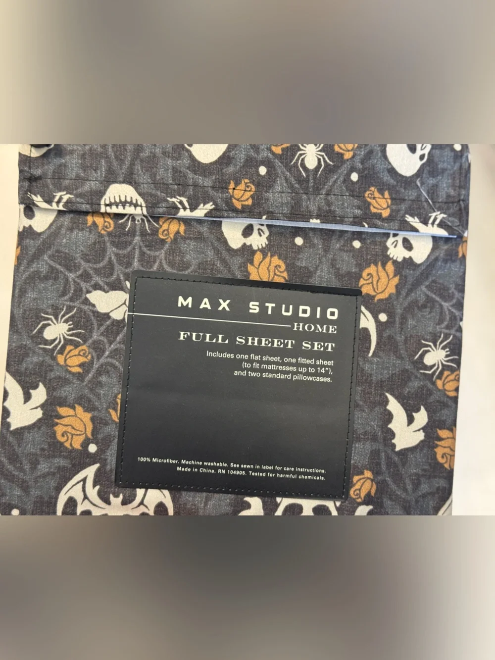 Max Studio Halloween Print Full Sheet Set - Dark Gray with Orange & White